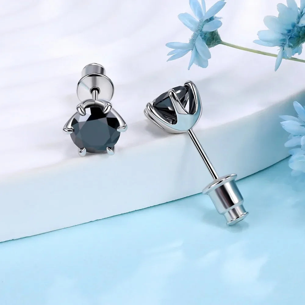 0.5-2ct BLK Moissanite Diamond Stud Earrings S925 Sterling Silver