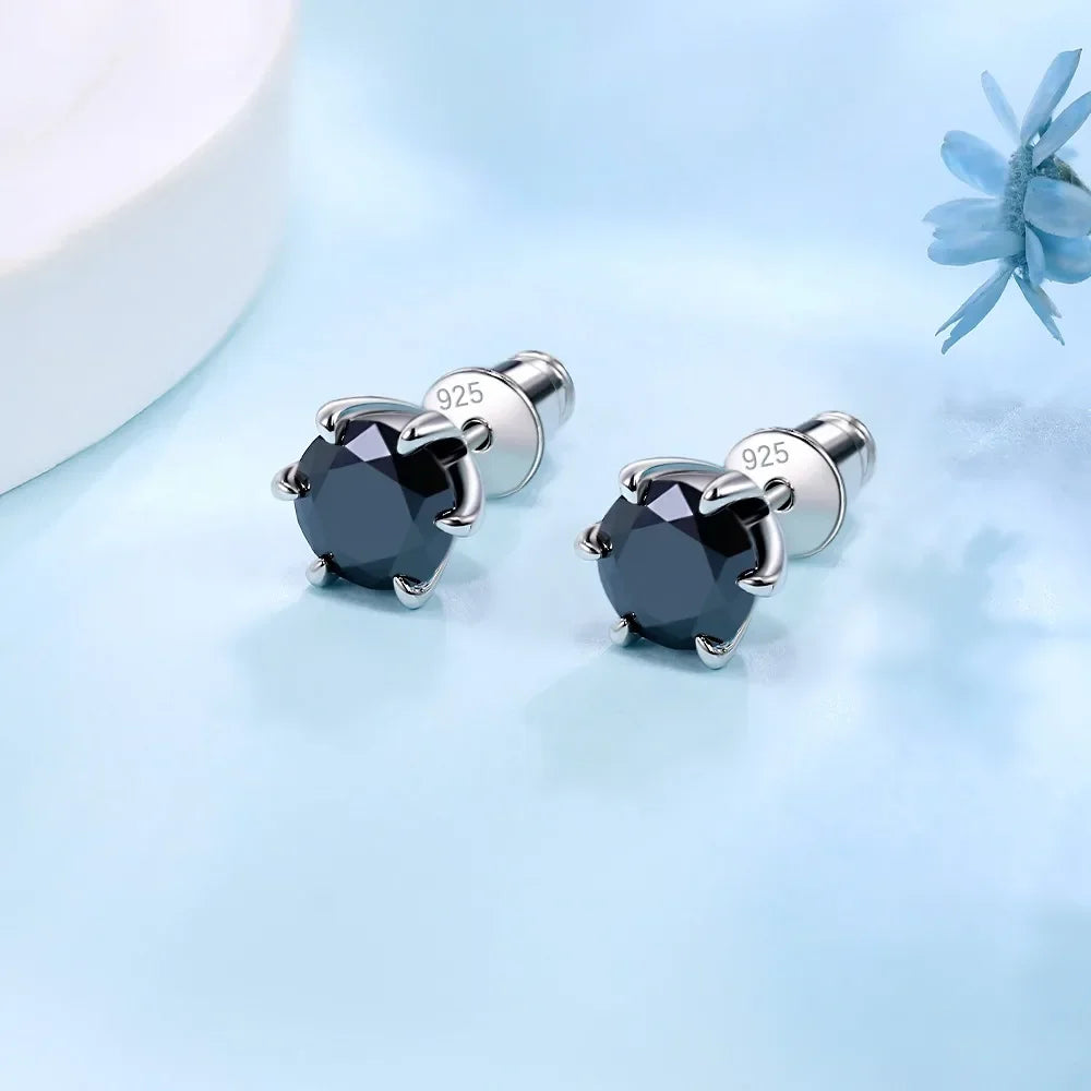 0.5-2ct BLK Moissanite Diamond Stud Earrings S925 Sterling Silver