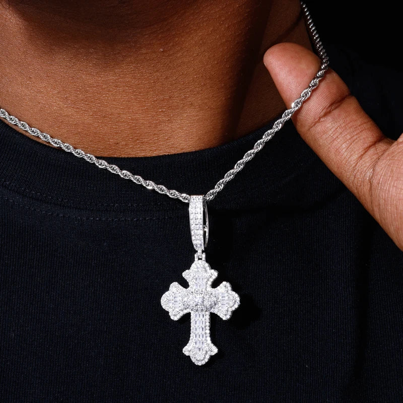 D VVS1 Moissanite 925 Sterling Silver Cross Pendant Iced Out Necklace