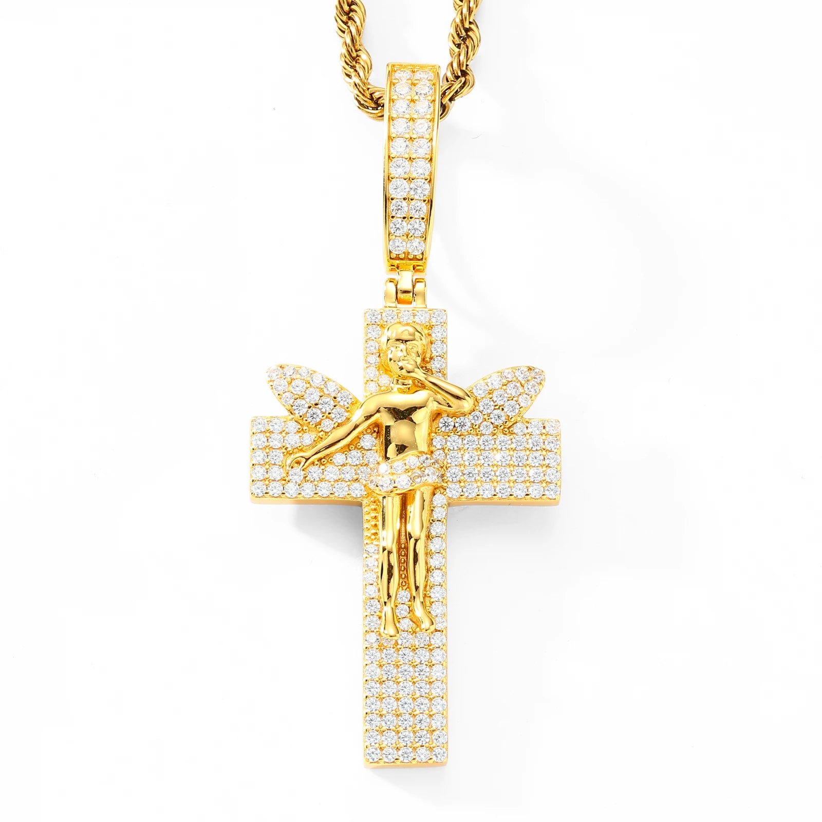 D VVS1 Moissanite 925 Sterling Silver Cross Pendant Iced Out Necklace