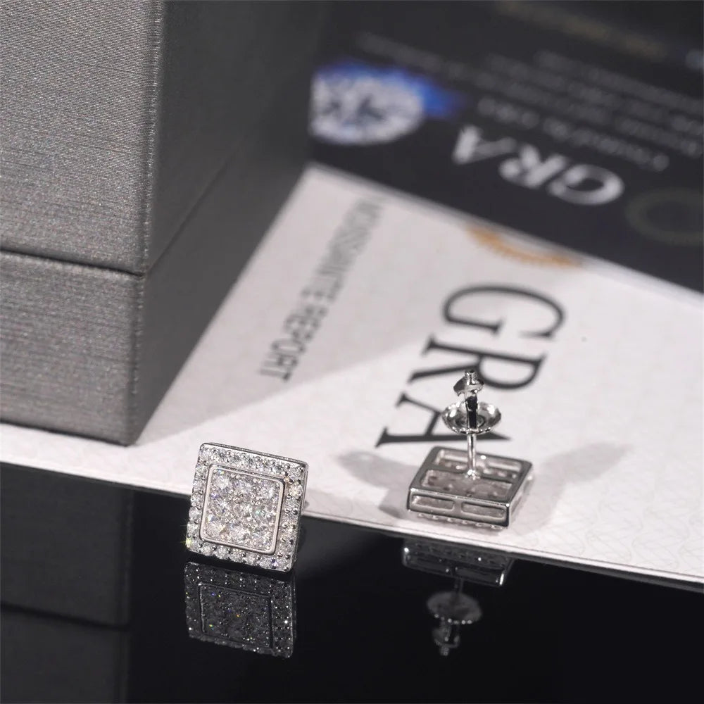 VVS1 D Color Moissanite 925 Sterling Silver Square Stud Earrings