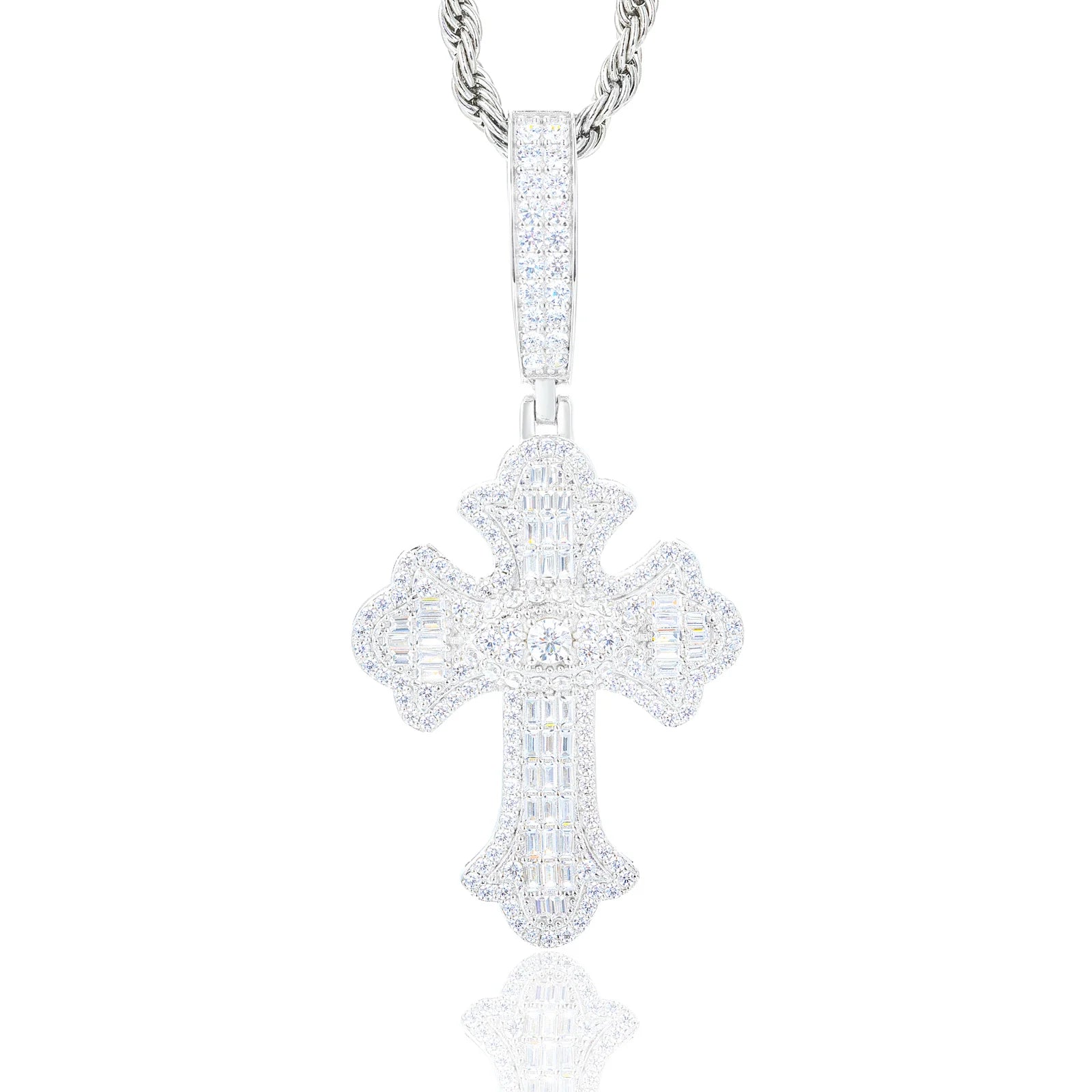 D VVS1 Moissanite 925 Sterling Silver Cross Pendant Iced Out Necklace
