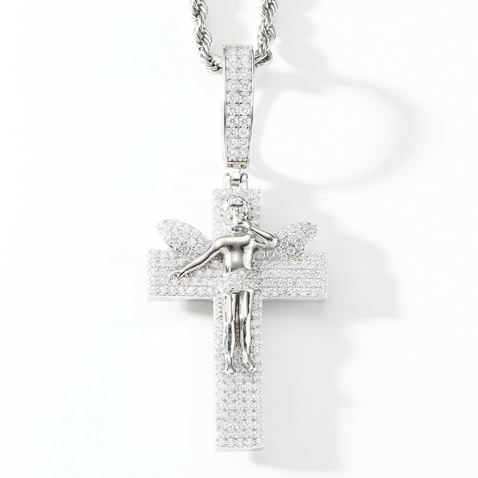 D VVS1 Moissanite 925 Sterling Silver Cross Pendant Iced Out Necklace