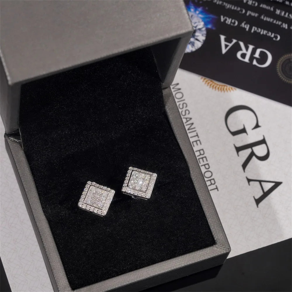 VVS1 D Color Moissanite 925 Sterling Silver Square Stud Earrings