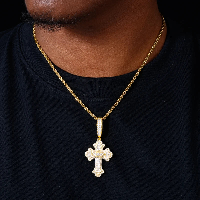 D VVS1 Moissanite 925 Sterling Silver Cross Pendant Iced Out Necklace