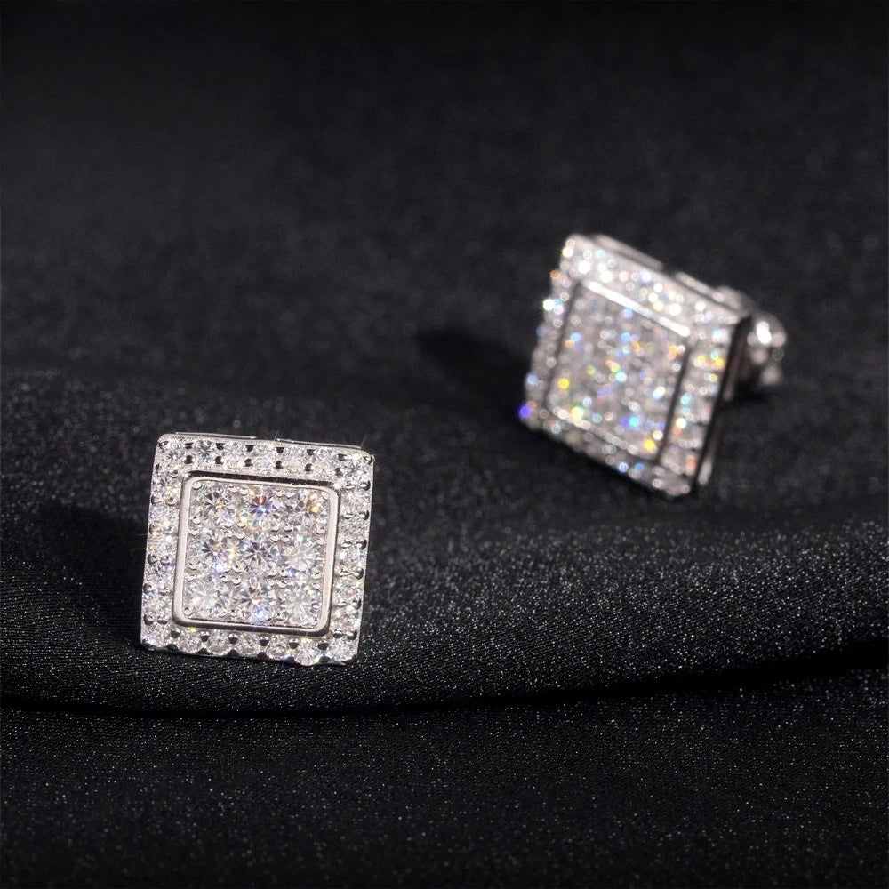 VVS1 D Color Moissanite 925 Sterling Silver Square Stud Earrings