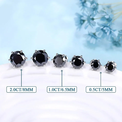 0.5-2ct BLK Moissanite Diamond Stud Earrings S925 Sterling Silver